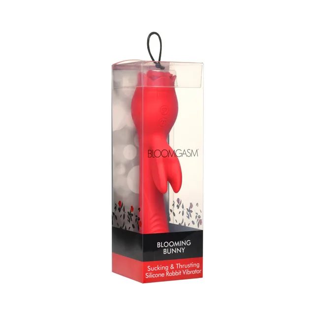 red Bloomgasm Blooming Bunny rabbit vibrator in clear floral box