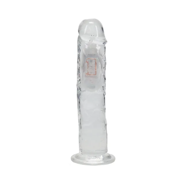 Front view of clear RealRock 8-inch textured dildo