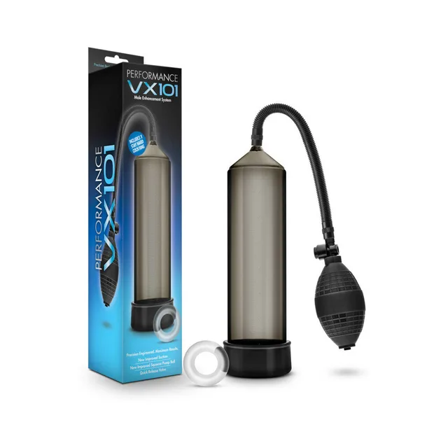 Blush Performance VX101 black pump smoked cylinder, black hand bulb and retail box together