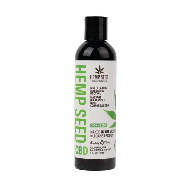 Front of 8 oz Earthly Body Naked in the Woods CBD oil bottle