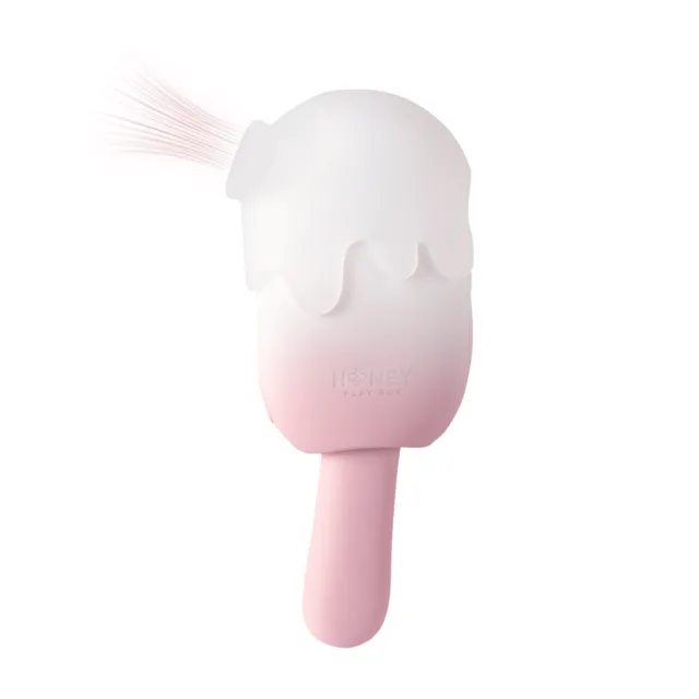 front view of Bite Me with white dripping cover and pale pink handle