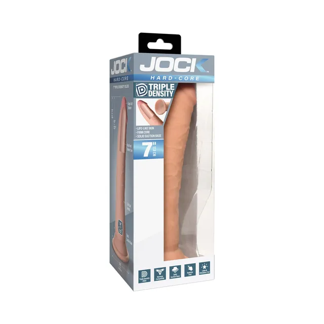 JOCK Hard-Core 7-inch triple-density dildo visible through blue retail box