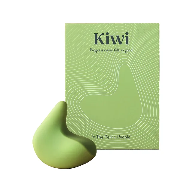 OhNut Kiwi green personal massager beside pale-green Kiwi retail box on white background