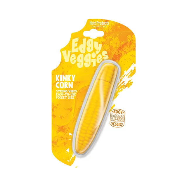 Yellow Edgy Veggies Kinky Corn mini bullet on hanging card