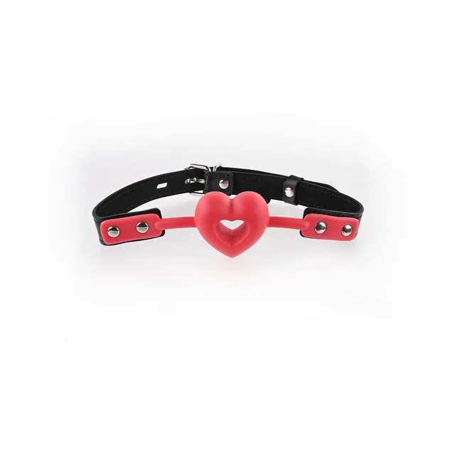 Red heart mouthpiece with black adjustable strap