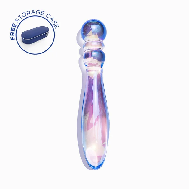 light purple Biird Cecii glass dildo with rounded beaded handle
