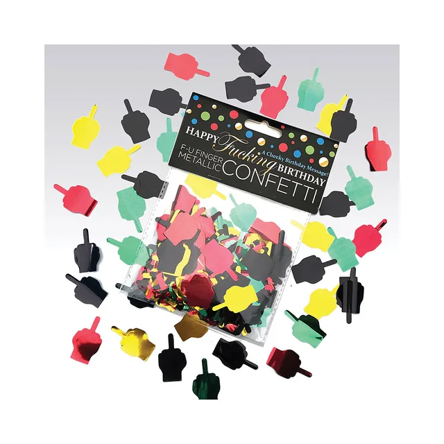 Multicolor metallic middle-finger confetti with Happy Fucking Birthday packet