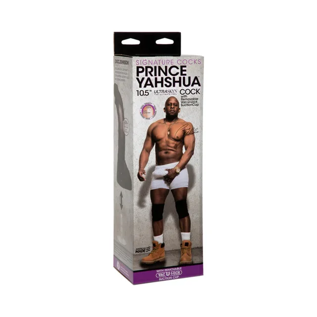 Prince Yahshua 10.5 Inch ULTRASKYN Dildo retail carton front with model photography