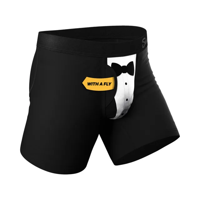 Angled front of 009 Tuxedo size 2XL underwear showing the fly