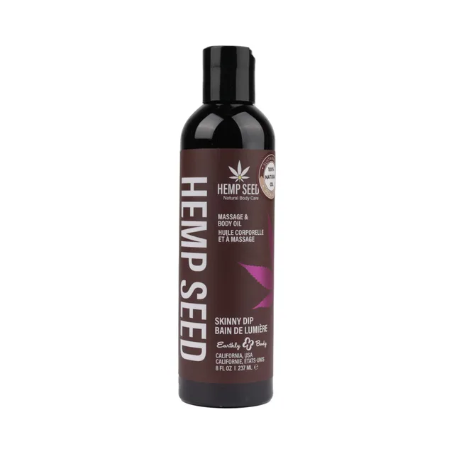 Earthly Body Skinny Dip eight-ounce hemp seed massage oil bottle