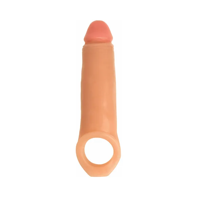 Curve Novelties Jock beige PVC enhancer front view showing molded shaft and circular strap opening