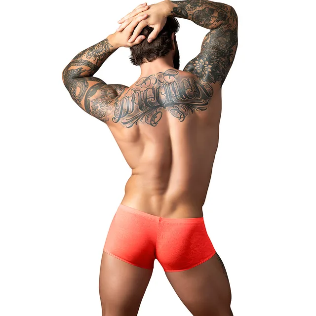 Rear Model of coral-orange Male Power Kilauea Mini Short in size XL