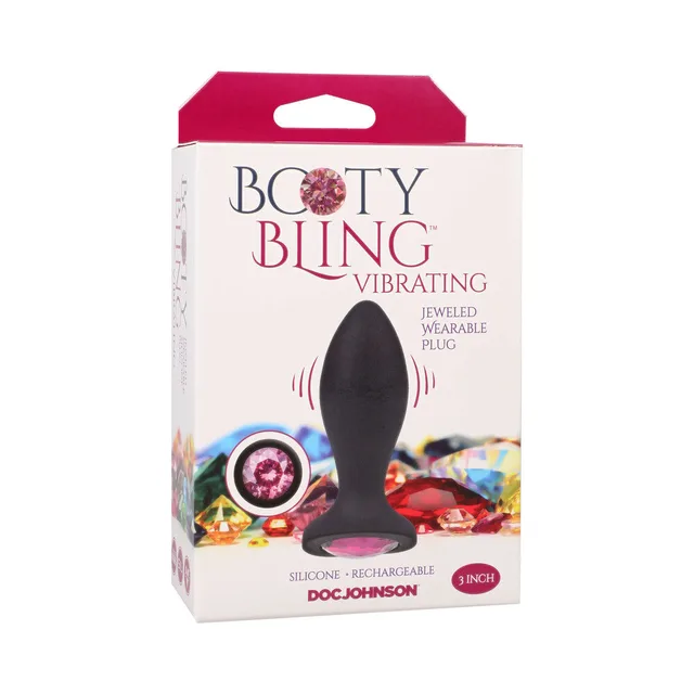 Booty Bling Jeweled Wearable Vibrating Silicone Plug 3 in. Pink