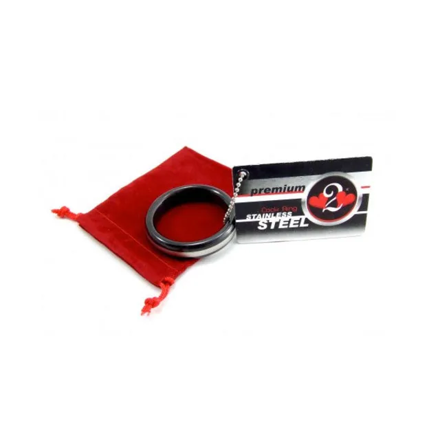 PHS H2H Stainless Steel Cock Ring polished ring beside red pouch and black label