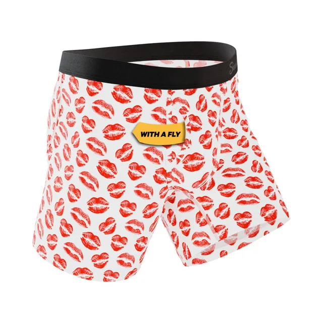 Angled front of size XL Pucker Up underwear with fly label
