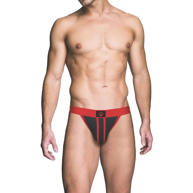 Front view of black Prowler RED jock with red seams 2XL