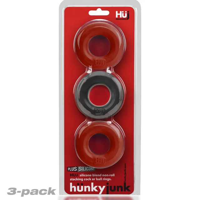 Oxballs Hunkyjunk HUJ3 three-pack in cherry red and tar-ice black packaging