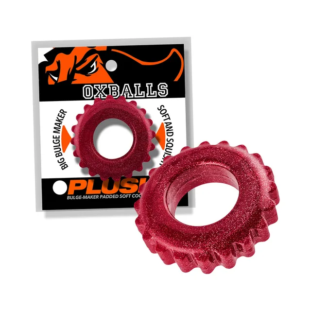 Cherry Lips Oxballs Plushy red ridged ring beside retail package