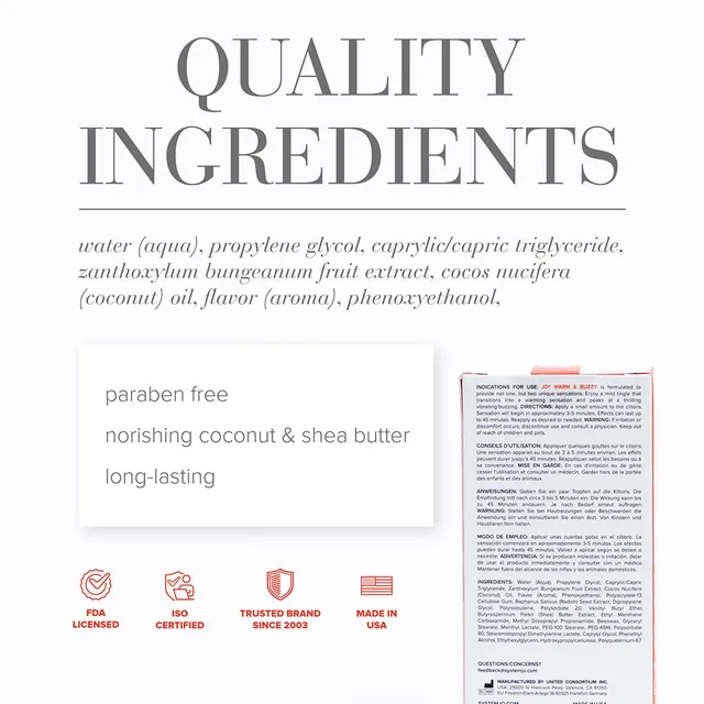 System JO Warm and Buzzy 0.34 oz ingredients panel and carton rear