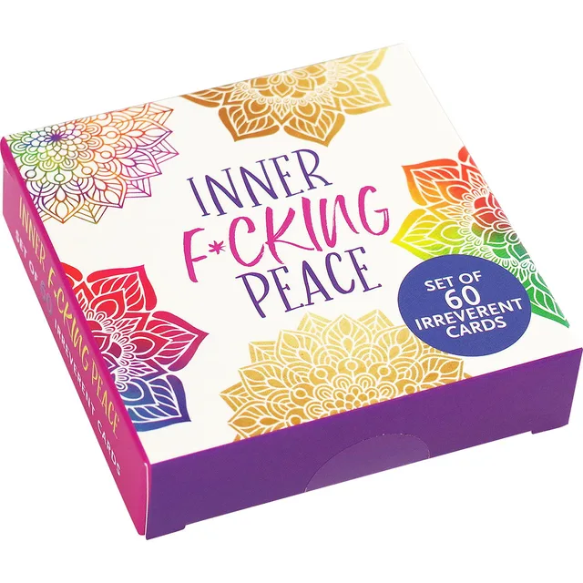 purple Inner Fucking Peace box for a set of 60 colorful irreverent cards