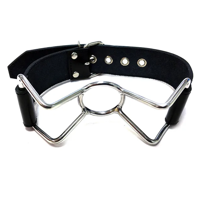Rouge Black Leather Spider Gag with polished metal frame