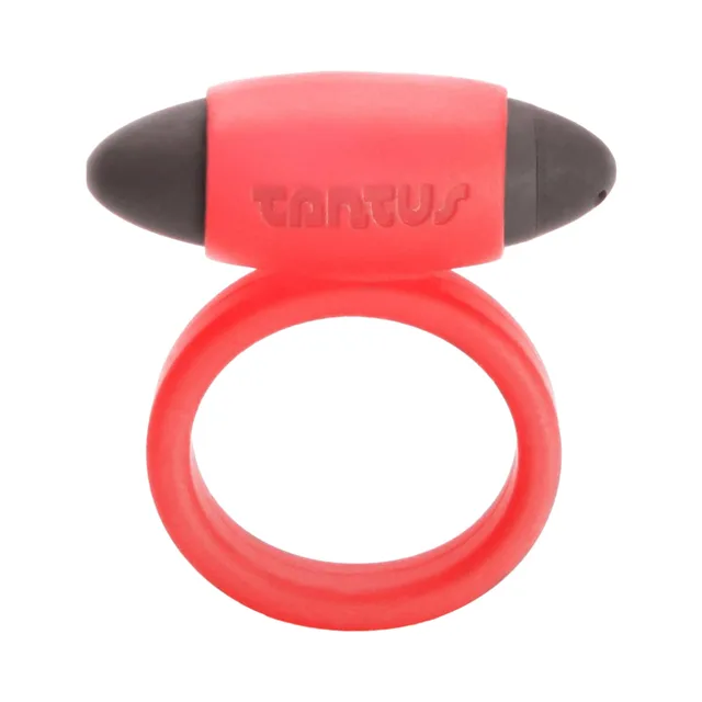 Tantus crimson vibrating C-ring with dark horizontal bullet sleeve