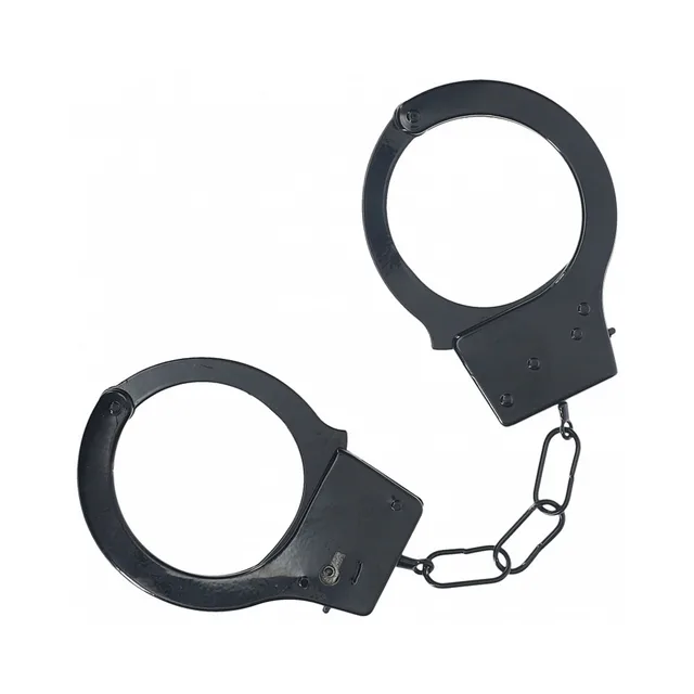 Ouch Classic black iron handcuffs with round arms and three-link chain