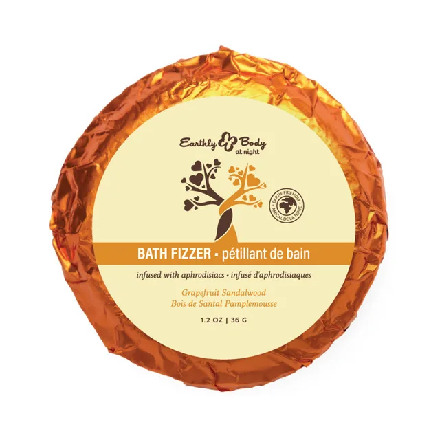 Orange Grapefruit Sandalwood bath fizzer in round wrapper