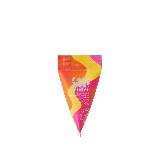 Love to Love Vanilla massage oil sachet front view on white background