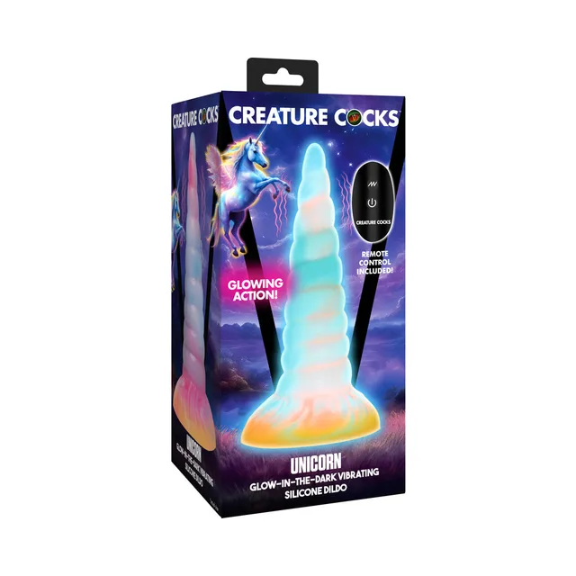 Glowing Creature Cocks Unicorn vibrator with remote in black box