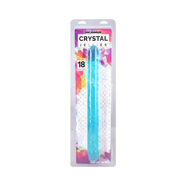 Crystal Jellies 18-inch teal double dong in clear retail pack