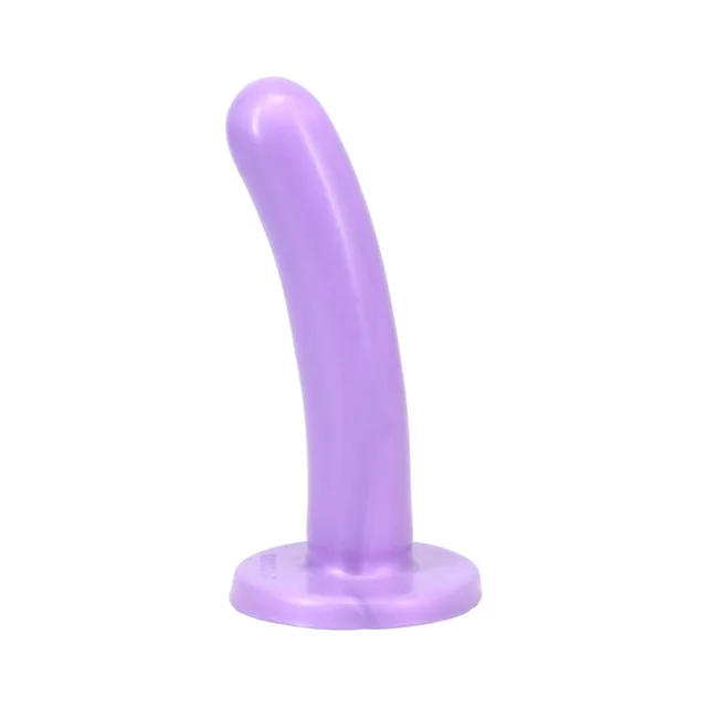 Side view of Tantus Silk Medium lavender curved dildo