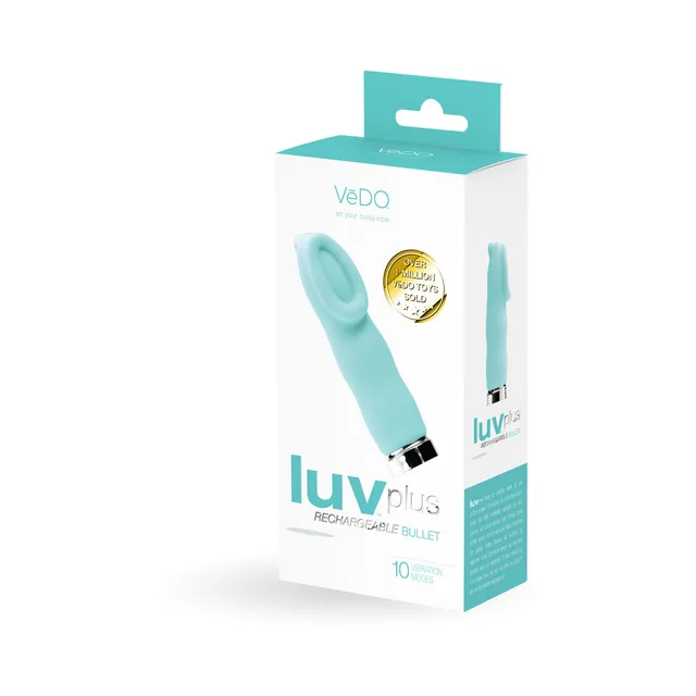 VeDO Luvplus Turquoise Loop-Tip Vibrator white aqua retail carton three-quarter front
