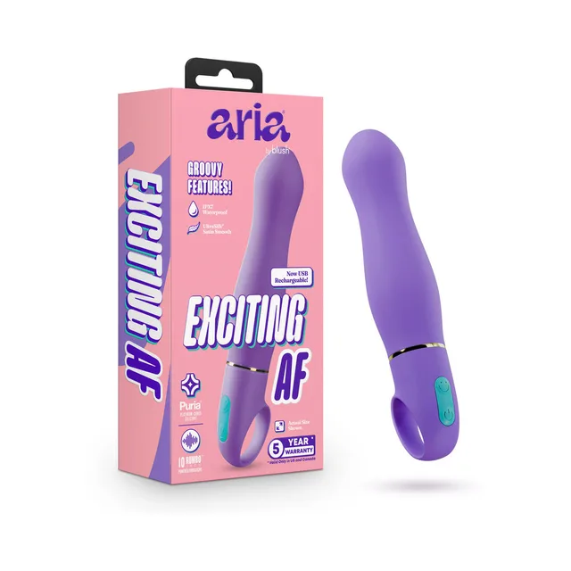 Indigo Aria Exciting AF 2.0 vibrator beside pink retail box
