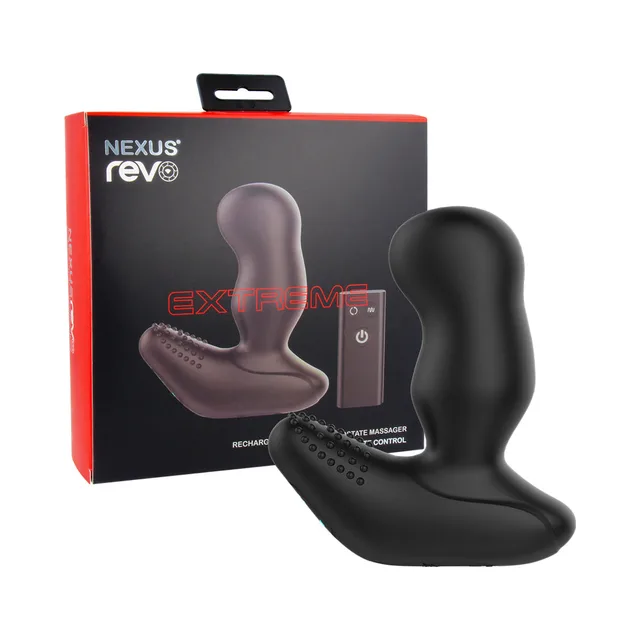 Nexus REVO Extreme black massager beside retail box
