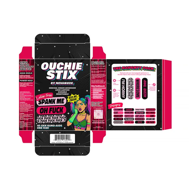 Open black Ouchie Stix Naughty Naughty XXX 40-pack carton