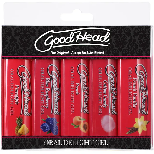 GoodHead Oral Delight 5-pack box with five labeled gel bottles