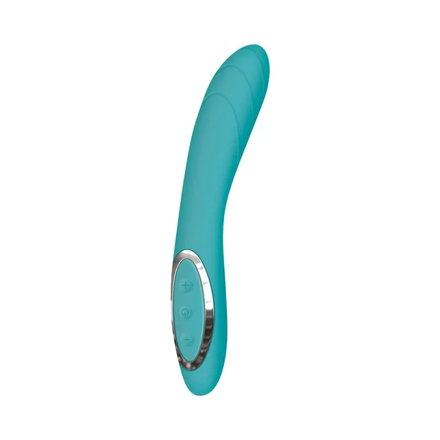 Adam & Eve G-Gasm Curve teal vibrator front view showing oval control handle