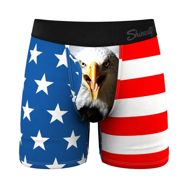 Front view of Shinesty Mascot size 2XL American flag eagle pouch underwear