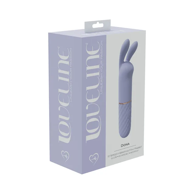 lavender LoveLine Dona mini rabbit vibrator pictured on purple box