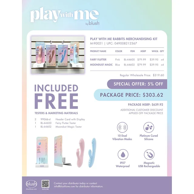 Blush Play With Me Rabbits merchandising kit pastel product chart and included display materials