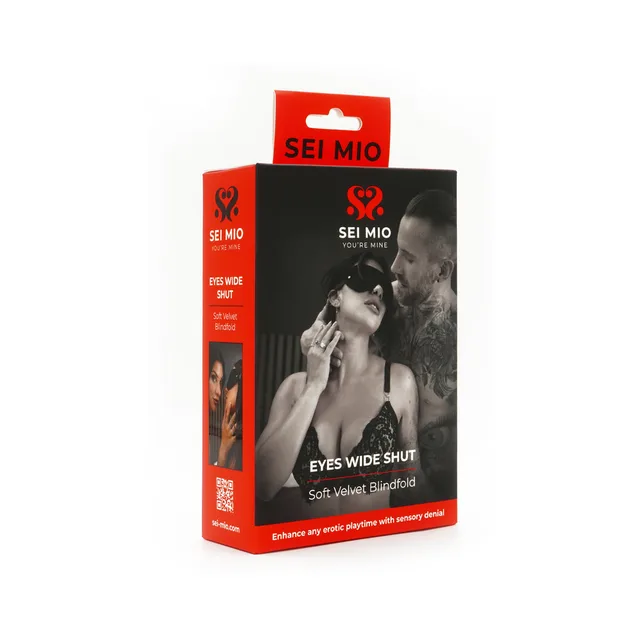 SEI MIO Eyes Wide Shut black velvet blindfold retail box