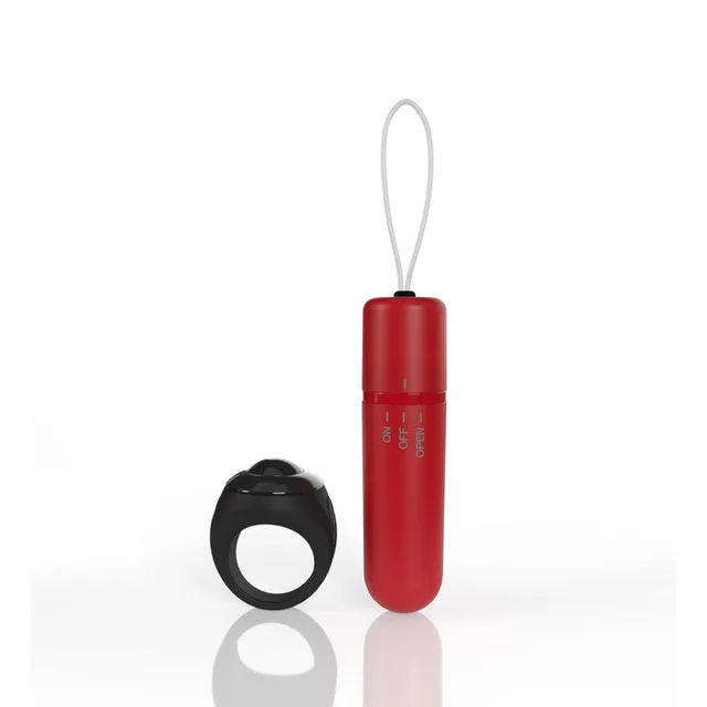 Black ring holder and slim red bullet controller with loop