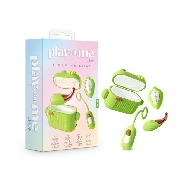 green Blooming Bliss mini vibrator set with charging case, heads and pastel box