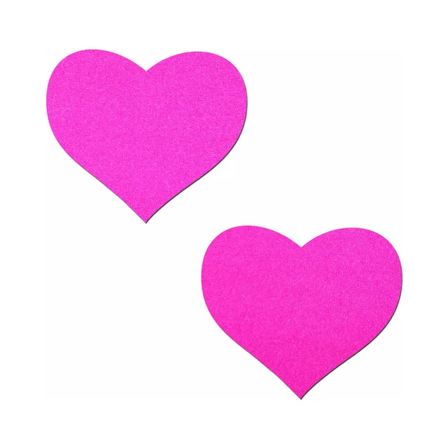 pair of solid neon pink Lycra heart nipple pasties with pointed lower tips