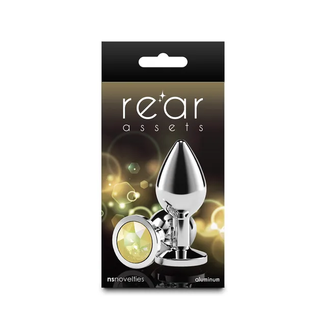 Rear Assets medium silver plug with yellow gem in black box