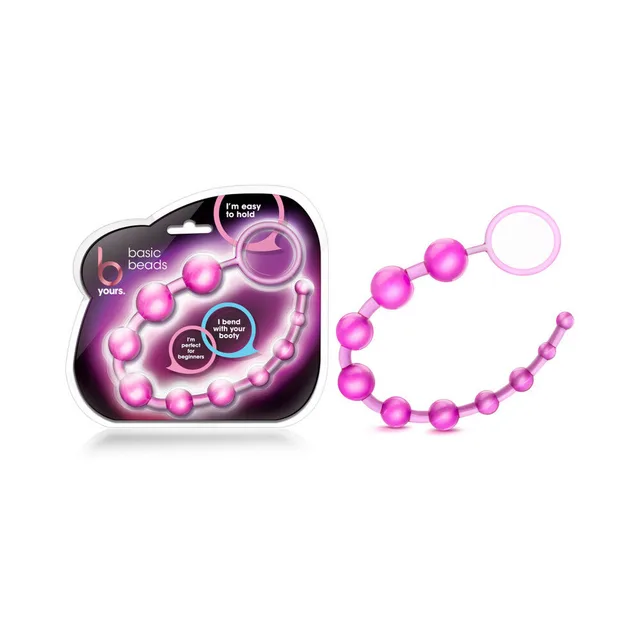 B Yours Basic Beads pink graduated bead strand beside retail package