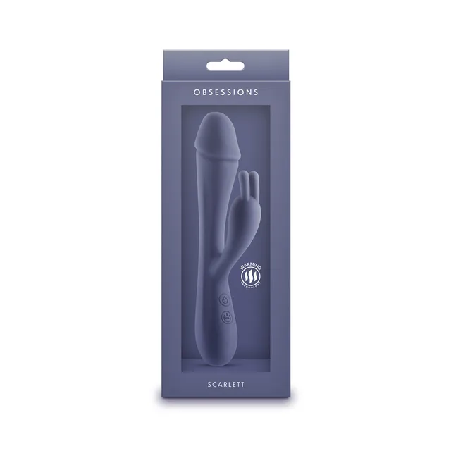 dark-blue Obsessions Scarlett rabbit vibrator in matching blue box
