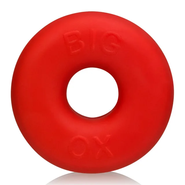 Red OxBalls Big Ox thick round cock ring with embossed lettering