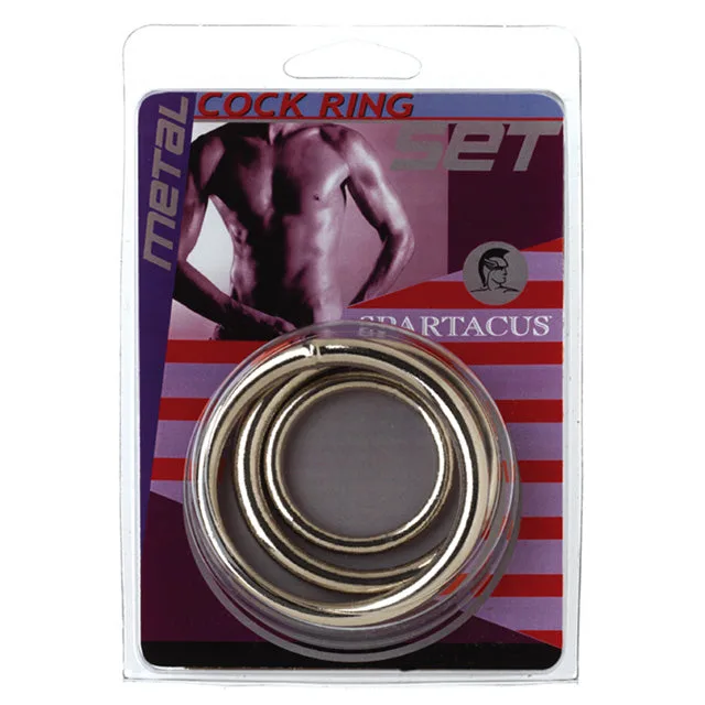 Spartacus set of three silver metal cock rings in retail package